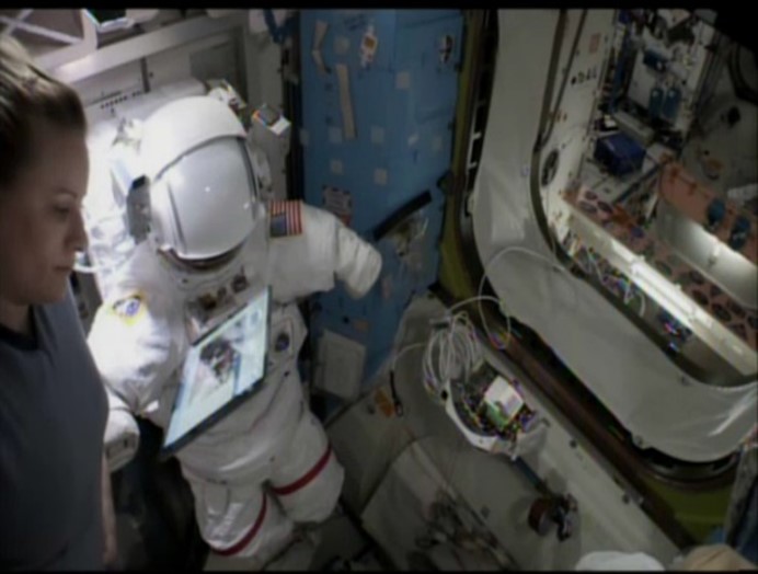 Space suit helmet cameras use Wi-Fi® to stream video